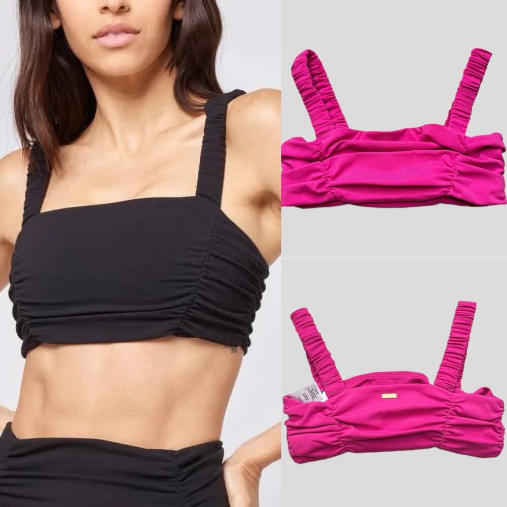 L*Space The Breaks Bra Ruched Top Princess Seams Fuchsia Pink Women Small NWT